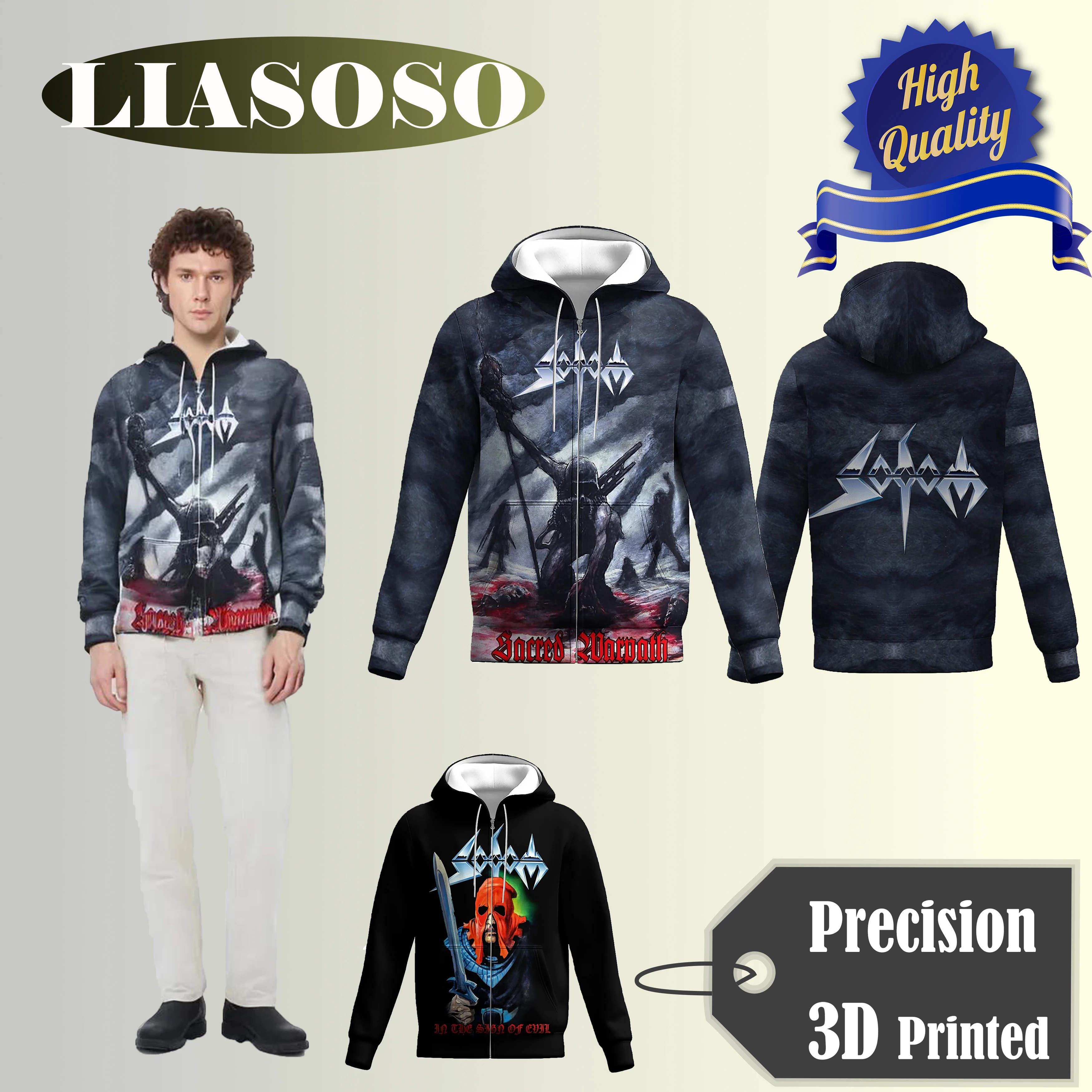 

LIASOSO New Sodom Thrash Metal Band Zip-Up Hoodie 3D Printed Harajuku Unisex Hip Hop Sweatshirt Jacket for Men & Women Rock Fans