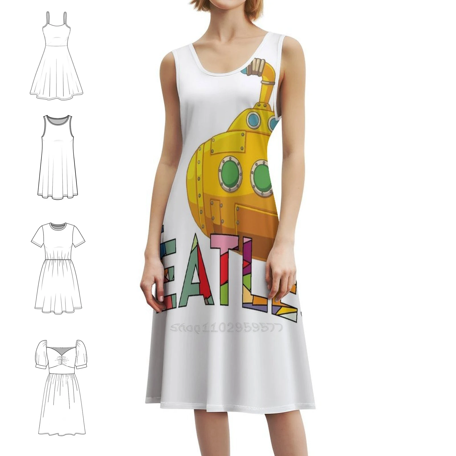 Vintage Bohemian Dress Puff Sleeve Or Sleeveless Options For Women Dress Music Women's Clothing