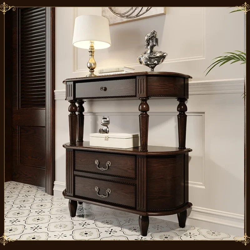 Console Semicircle Aisle Corridor Wall European Style Hallway Black Walnut Color Storage Cabinet