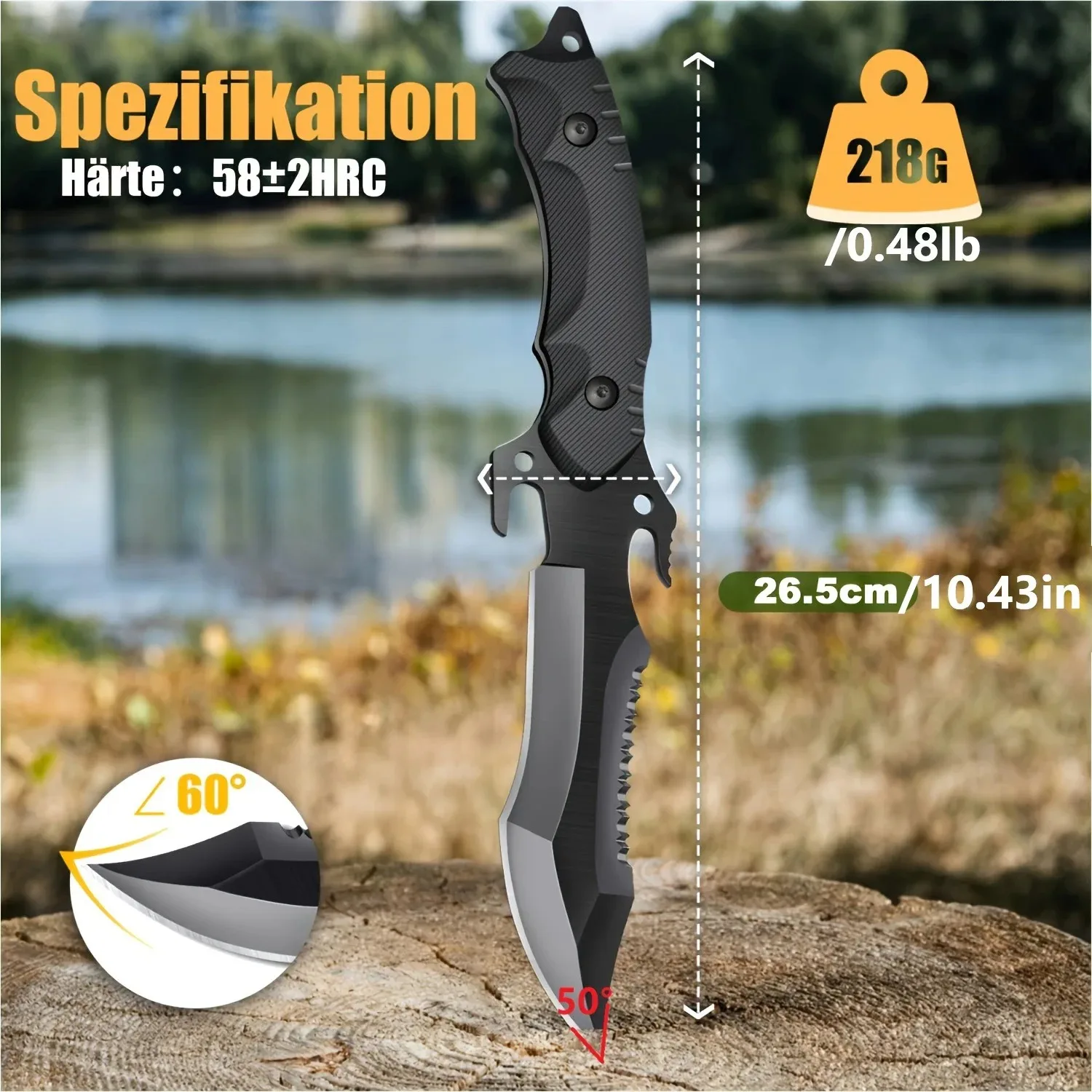 Outdoor multi-purpose life-saving knife and cutter life-saving knife, EDC portable fixed blade, self-defense knife