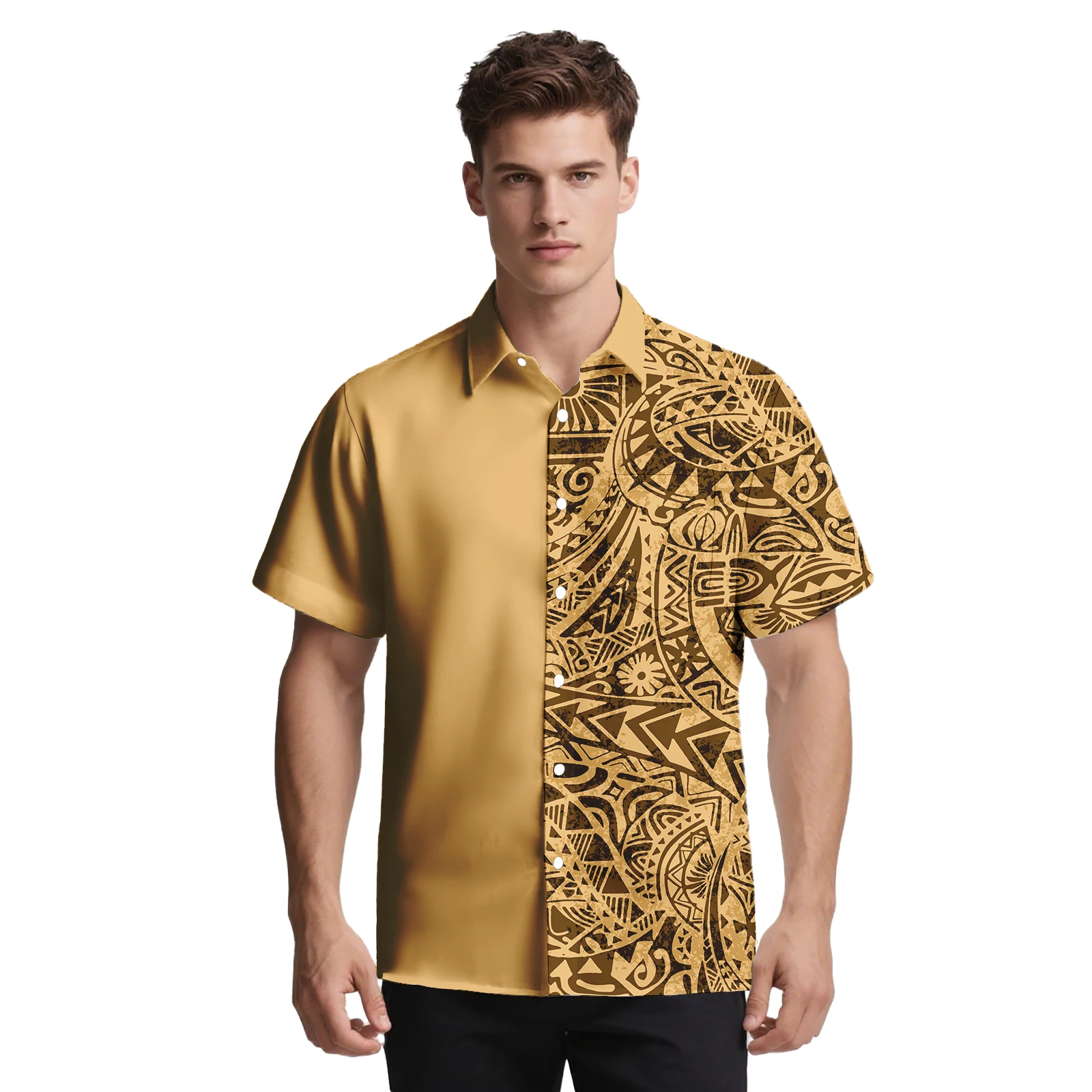 هاواي مخصص الأزهار طباعة الملابس ساموا تصميم المعتاد الرجال تي شيرت البولينيزية العصرية الحياة عادية الرجال قصيرة الأكمام ألوها قميص #5