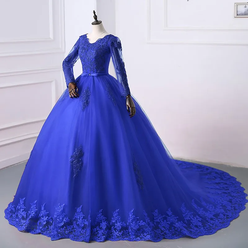 Vestido para quinceañeras de encaje con cinturón de manga larga y tren de barrido, vestido de fiesta de lujo para graduación, Vestidos de talla grande 15 para niña personalizado