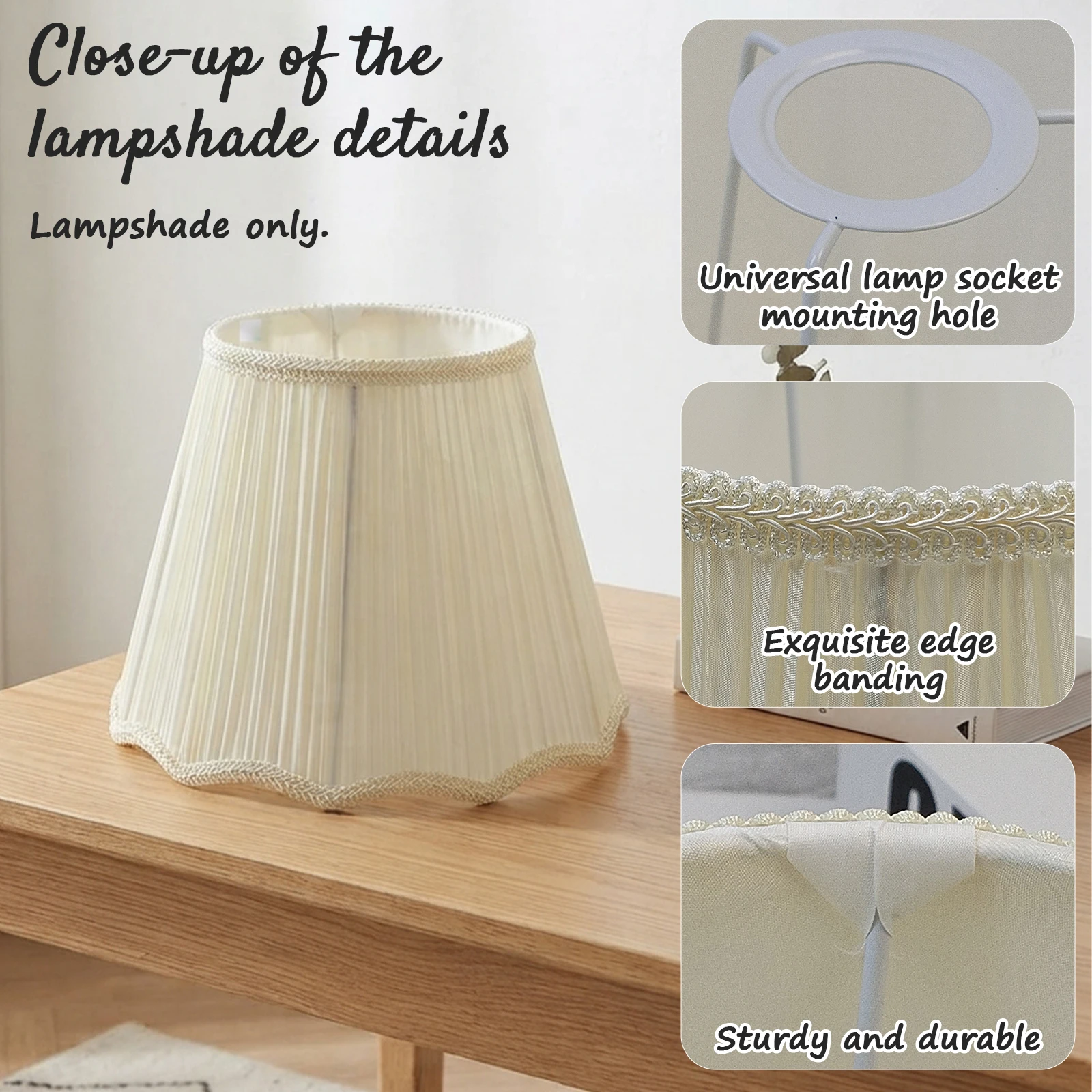 Classic Pleated Cloth Lamp Shade with Exquisite Trim, Decor Replacement Lampshade for Table & Wall Lamp