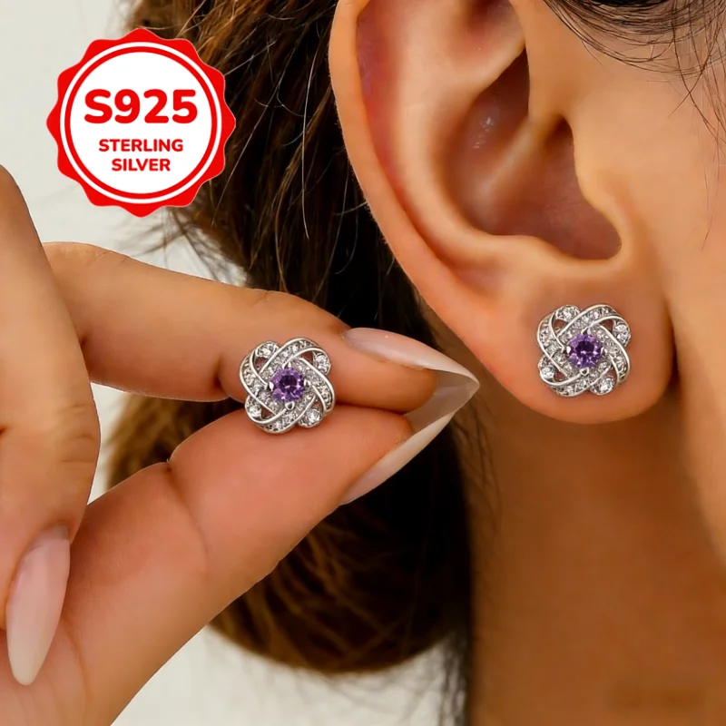 

New Fashion Exquisite Zircon Hollow Weave Petal Stud Earrings Women Jewelry Gift 925 Sterling Silver Wedding Rhinestone Ear Stud