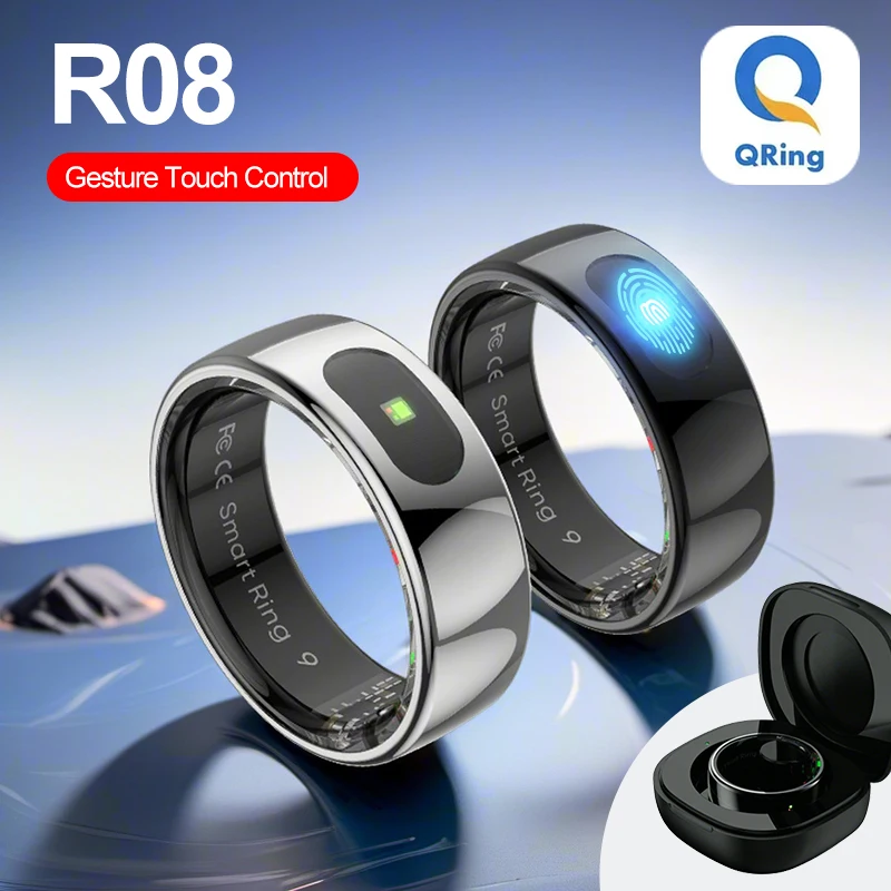 R08 Smart Ring Men Women for Samsung Xiaomi with Gesture Touch Control Pilot Lamp Sleep Health Monitor 5ATM Waterproof Smartring