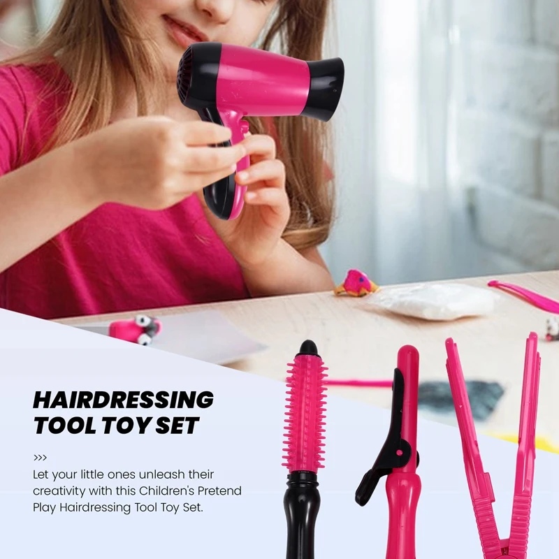 Kids Toys  Pretend Play Hairdressing Hair Simulation Game Children Hair Styling Tools  Blow Dryer Curler Makeup Kit Toys