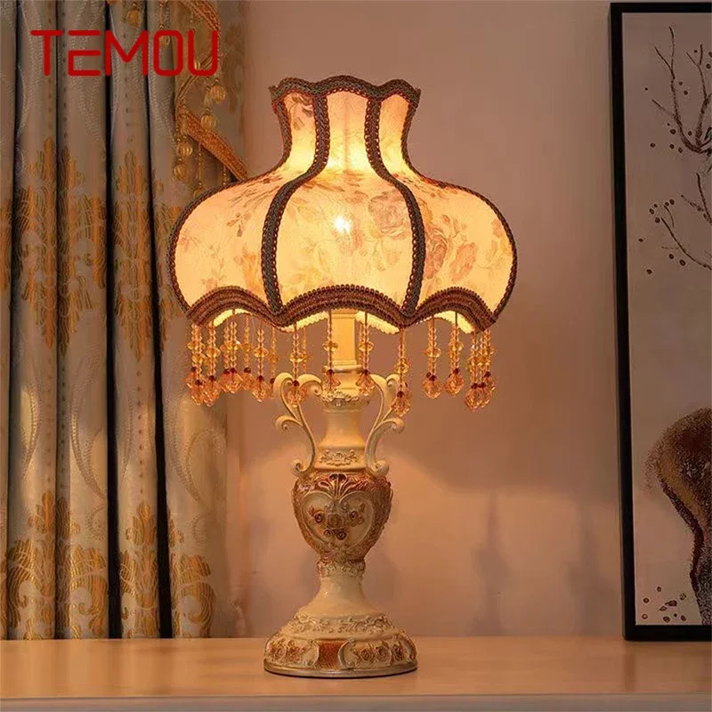 

TEMOU European Table Lamp Luxurious Living Room Bedroom Study Villa Hotels LED Warm Creativity Bedside Desk Light