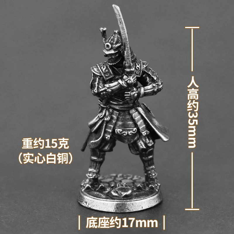 Hand Drawn Copper Japanese Shogunate Samurai Figurines Miniatures Vintage Metal Soldiers Statue Diorama Desktop Toys Ornaments