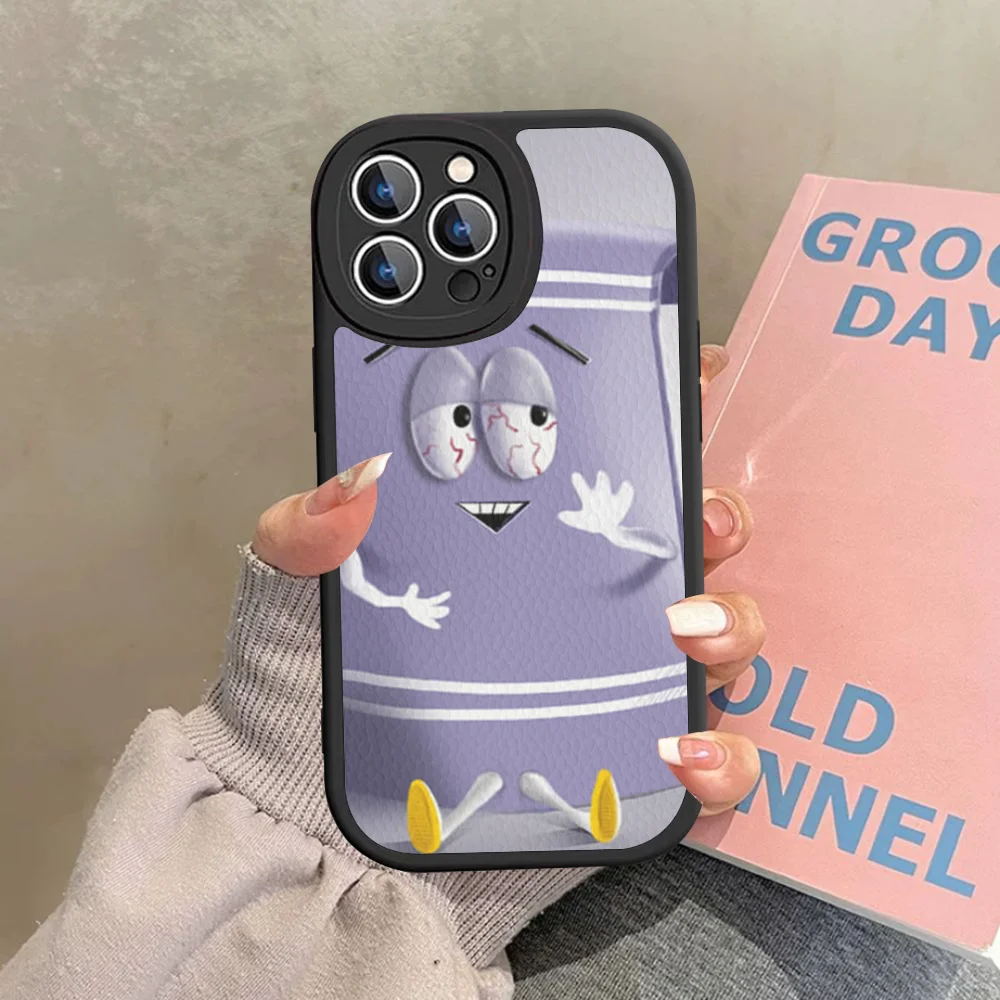 حافظة هاتف S-South Park Towelie من الجلد الصلب لهاتف iPhone 15 14 13 12 Mini 11 14 Pro Max Xs X Xr Plus Fundas