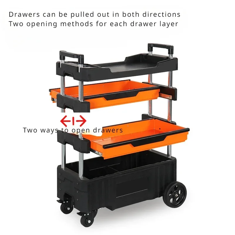 Automotive Repair Multifunctional Small Cart Foldable Maintenance Tool Cart Mobile Four Layer Parts Rack Layer Tool Cabinet