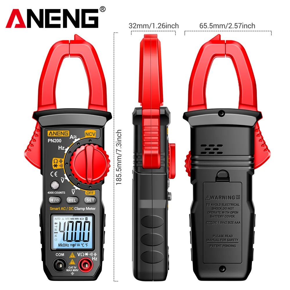 ANENG PN200 Digital Clamp Meter DC/AC 600A Current 4000 Counts Multimeter Ammeter Voltage Tester Car Hz Capacitance NCV Ohm Test