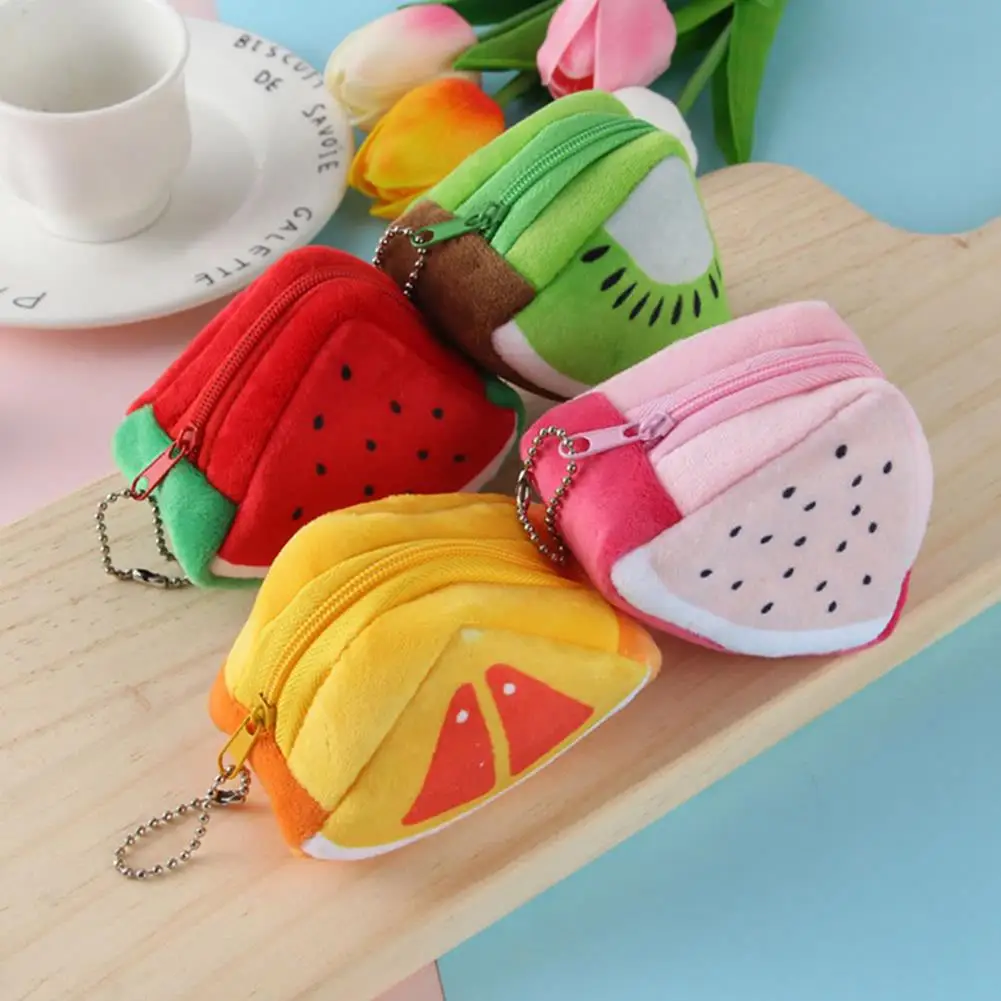 Cute Fruit Shape Plush Coin Purse Gift Watermelon Pineapple Orange Strawberry Purse Bag Keychain Pocket Kid's Coin Pouch Wallet