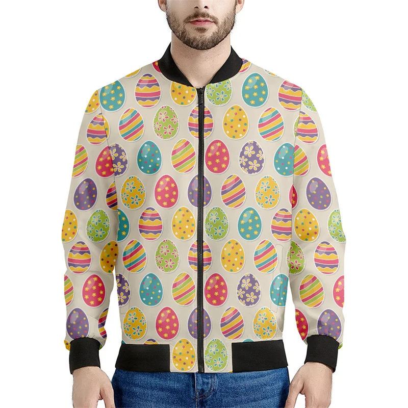 Bohemian Easter Eggs Rits Jack Voor Heren Dames 3d Bedrukte Jas Street Casual Jasjes Met Rits En Lange Mouw Bomber Sweatshirt