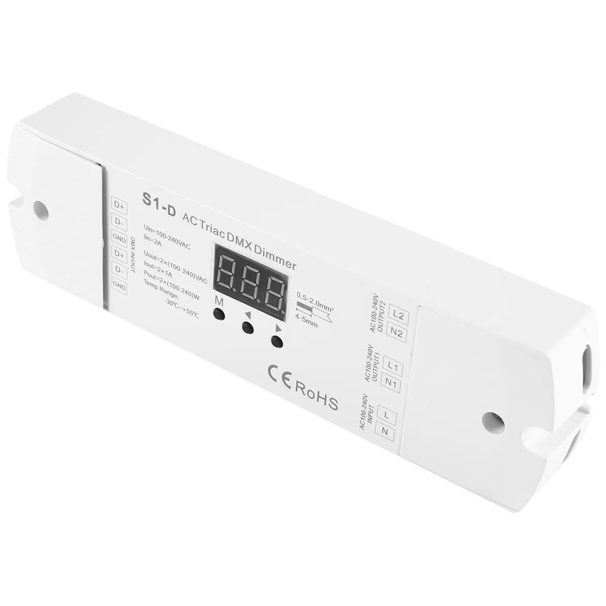 AC100V - 240V 288W 2CH Triac DMX LED Dimmer, Dual Channel Output Silicon DMX512 Led Controller Digital Display S1-D