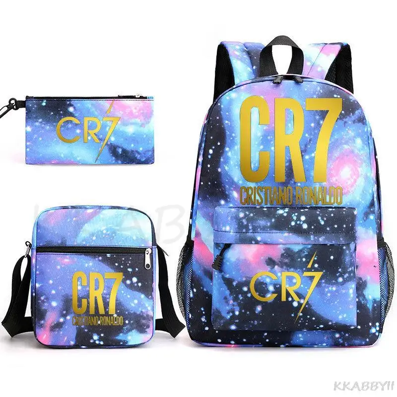 3pcs Sets Backpack Children Anime Cartoon CR7 Football School Bags Bookbag Men Women Travel bags Mochila Daily Rucksack