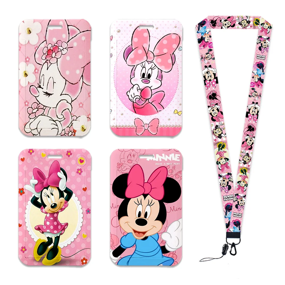 

Розовый держатель для рабочих пропусков Disney Mickey Minnie с брелоками, держатель для студенческих удостоверений, аксессуары для шнурков для карт