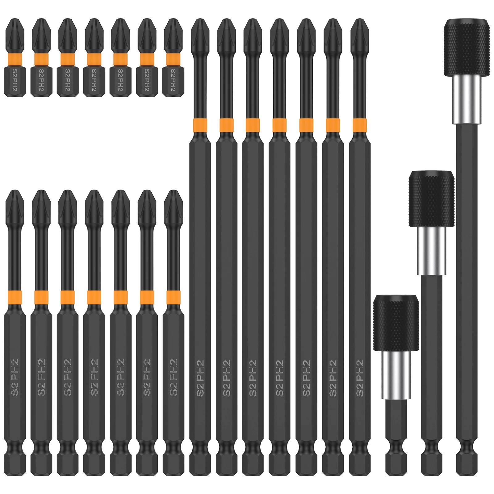 High Hardness and Magnetic Bit Set with Drill Bit Extension 1/4inch Hex Shank Impact Screw Driver Bit Premium High Torque Impact