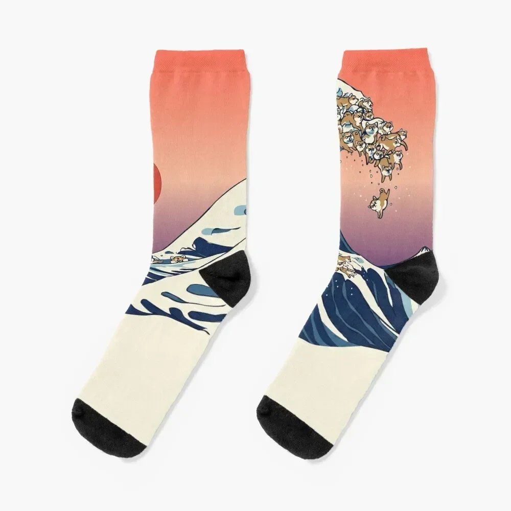 

The Great Wave of Shiba Inu Socks sports and leisure kawaii Antiskid soccer happy Socks Man Women's