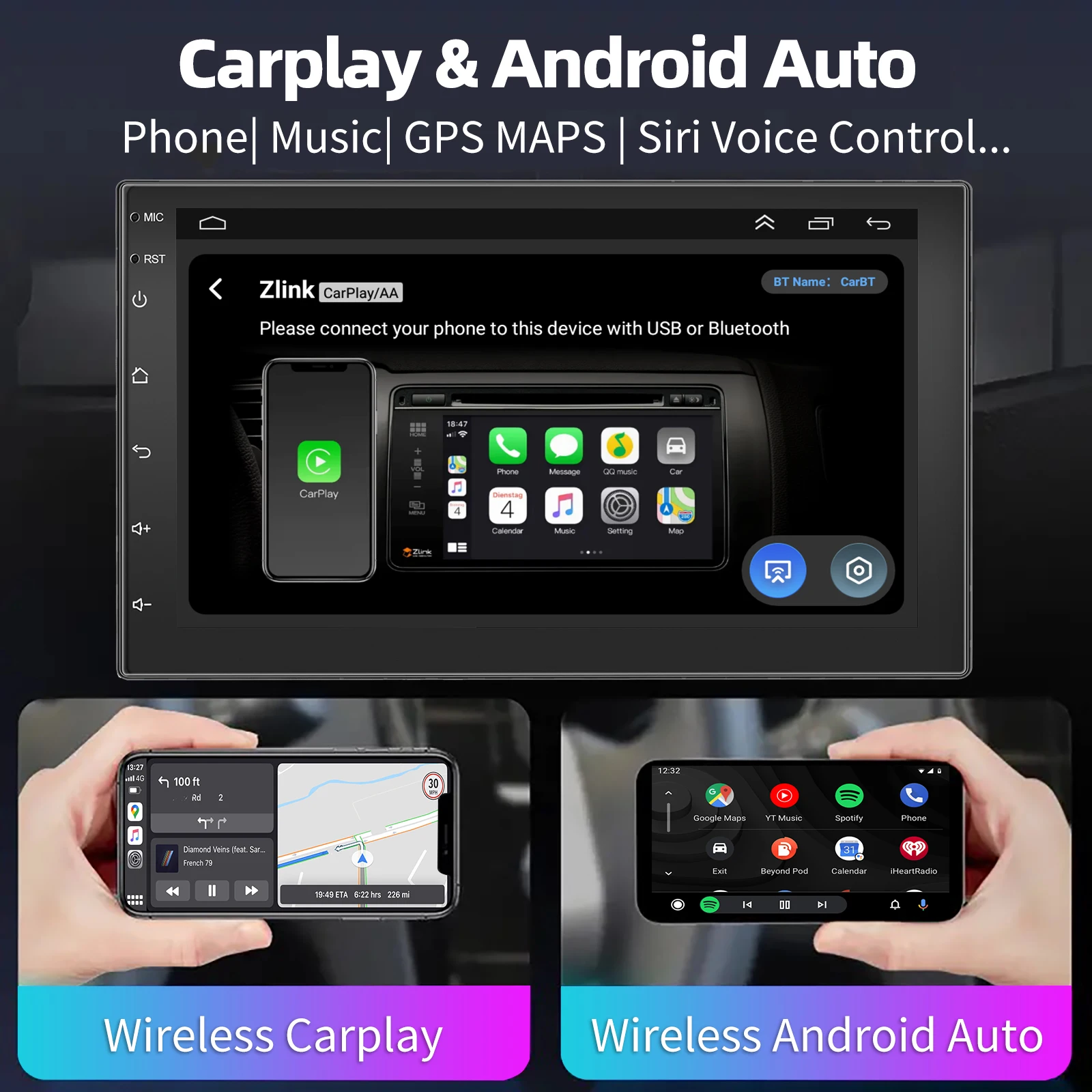 ESSGOO راديو ستيريو للسيارة لاسلكي CarPlay أندرويد Auto 2 DIN 7 "سيارة ستيريو HD FM-راديو GPS شاشة تعمل باللمس رئيس وحدة 4 + 64G DAB + AHD #3