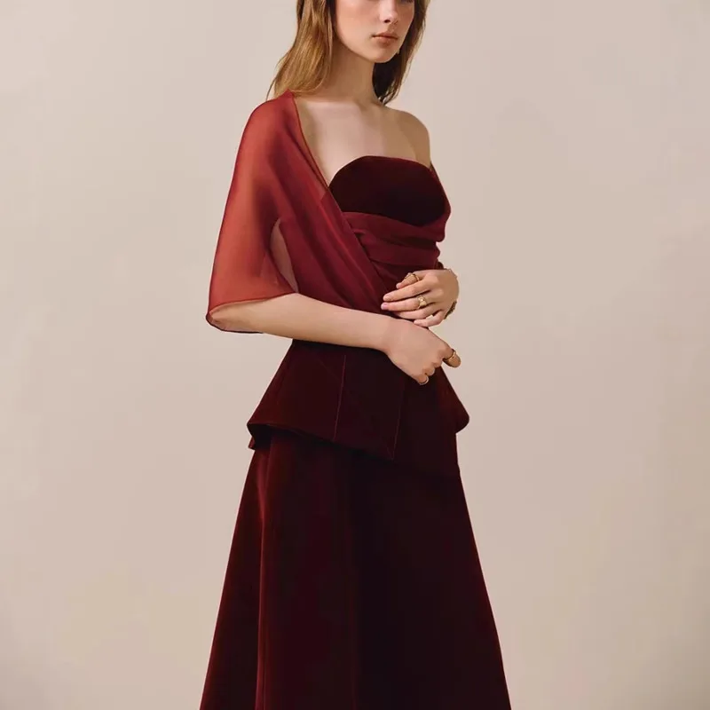 HKSH Spring New Women Tide Y2K Elegant Fashion Style Shawl Dress Ins Chic Stylish Niche Design Waist Strapless Long Skirt HK4718