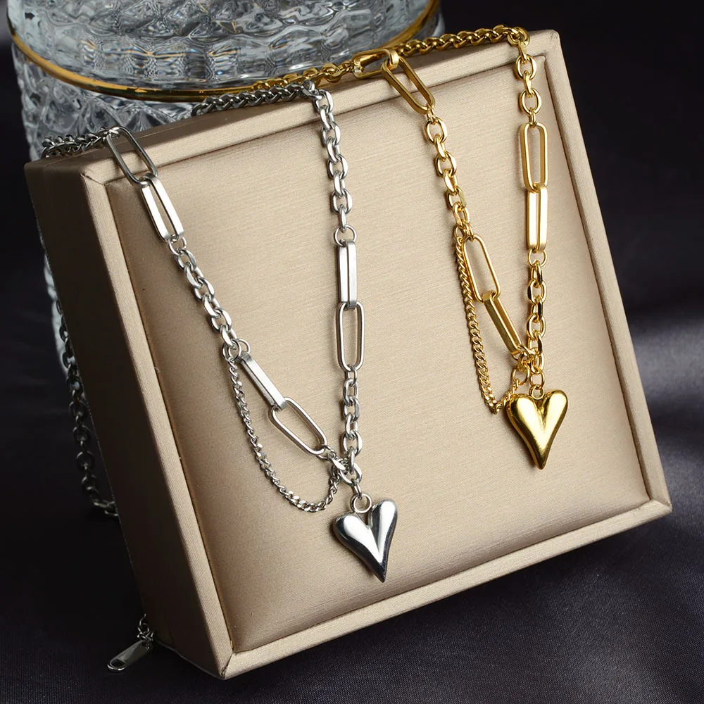 여성을위한 316L 스테인레스 스틸 로맨틱 하트 펜던트 목걸이 고품질 18 K 질감 초커 목걸이 쥬얼리
