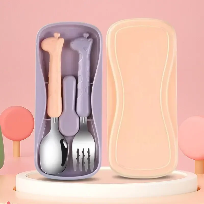 Children's Tableware Baby Eating Spoon and Fork Portable Two-piece Set 304 Stainless Steel Creative Cartoon