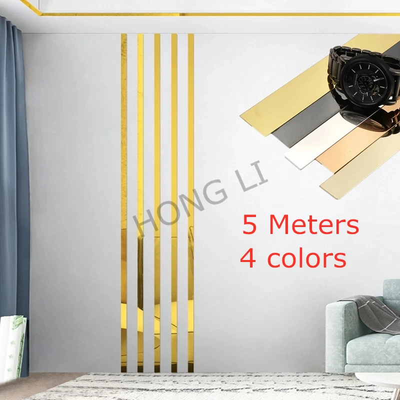 1 Roll gold tape Stainless Steel Flat Background Wall Ceiling Edge Strip Decal Living Room Decoration Lines furniture stickers