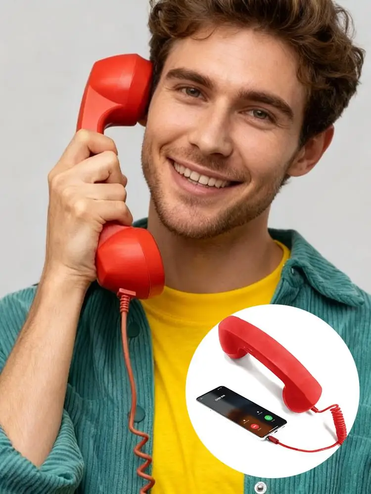 Retro słuchawka telefoniczna z złączem Type-C i 3,5 mm, przenośny zestaw słuchawkowy w stylu vintage do telefonów komórkowych i wideokonferencji. — 2