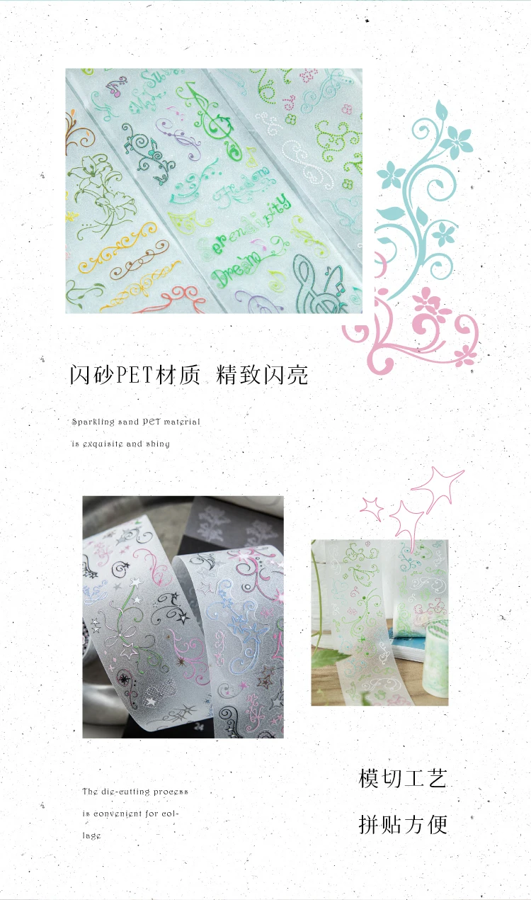 50 mm * 1,5 m, Lichtreflektierende Folie mit Weinranken-Motiv, Blumen- und Pflanzenmuster, zum Ausstanzen, für DIY-Tagebücher, Scrapbooks, ästhetische Schreibwaren. – Detail 13