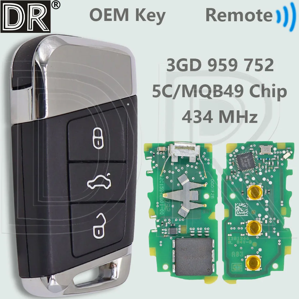 DR Original 3GD 959 752 5C/MQB49 Chip 434MHz Proximity Car Remote Key For VW Volkswgen Magotan Passat B8 Superb A7 2019 Oct+