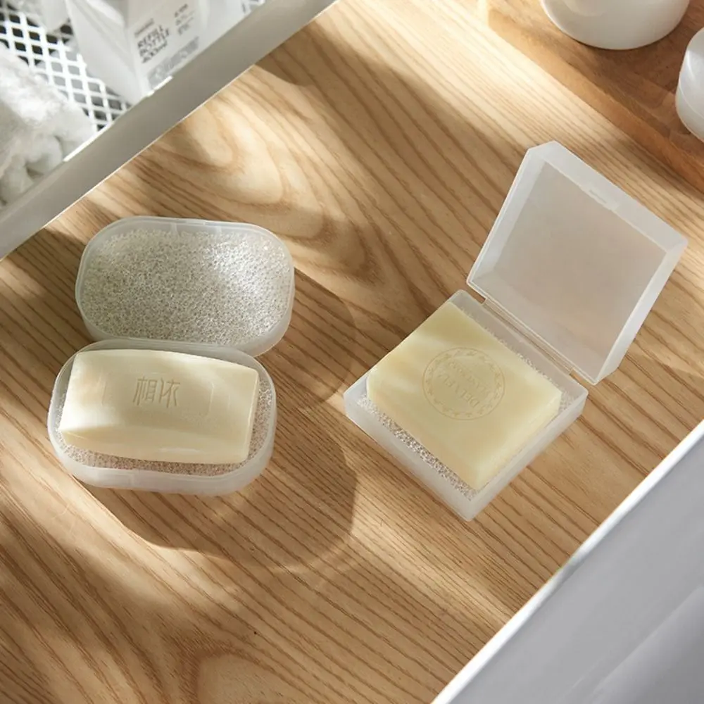 

Soap Storage With Lid Portable Soap Box Transparent Sealed Soap Dish Plastic Round Soap Holders Bathroom