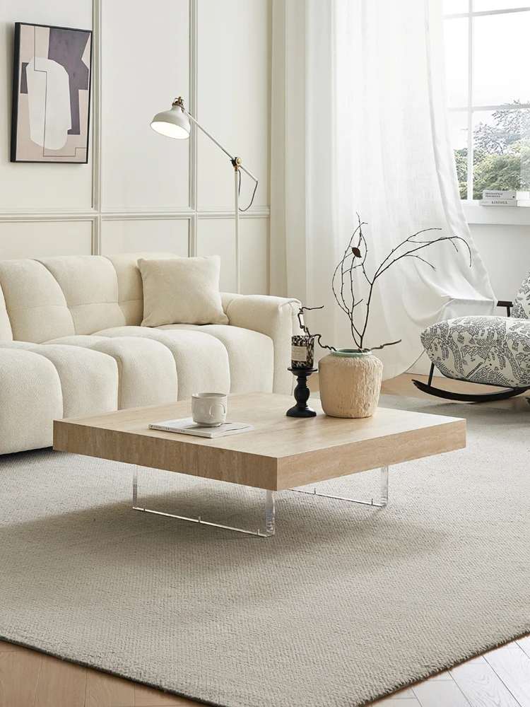 Designer's sense of high-end minimalist small apartment suspended square coffee table