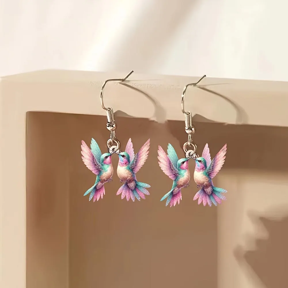 Charming Colorful Hummingbird Drop Earrings Acrylic Animal Shape Pendant Personalized Fashion Jewelry Dangle Earrings for Women