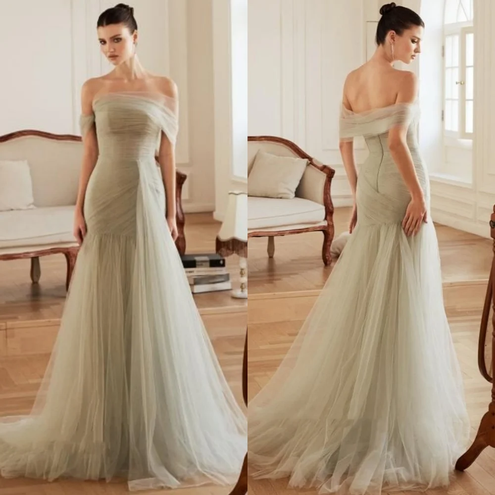 

Customized Sizes Available Chiffon Pleat A-line Off-the-shoulder Long Dresses Bespoke Occasion Exquisite