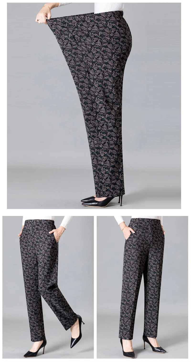 Extra Large Size 9XL Middle-aged Women Pants New Autumn Elastic High Waist Casual Trousers Winter Velvet Female Straight Pants