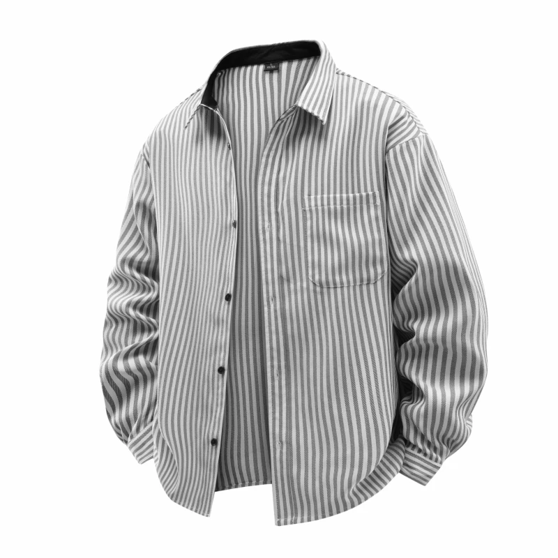 

Мужская повседневная ветровка с длинным рукавом в полоску, свободного кроя, в японском стиле, с воротником, из полиэстера, ветрозащитная, коллекция Весна-Осень 2026