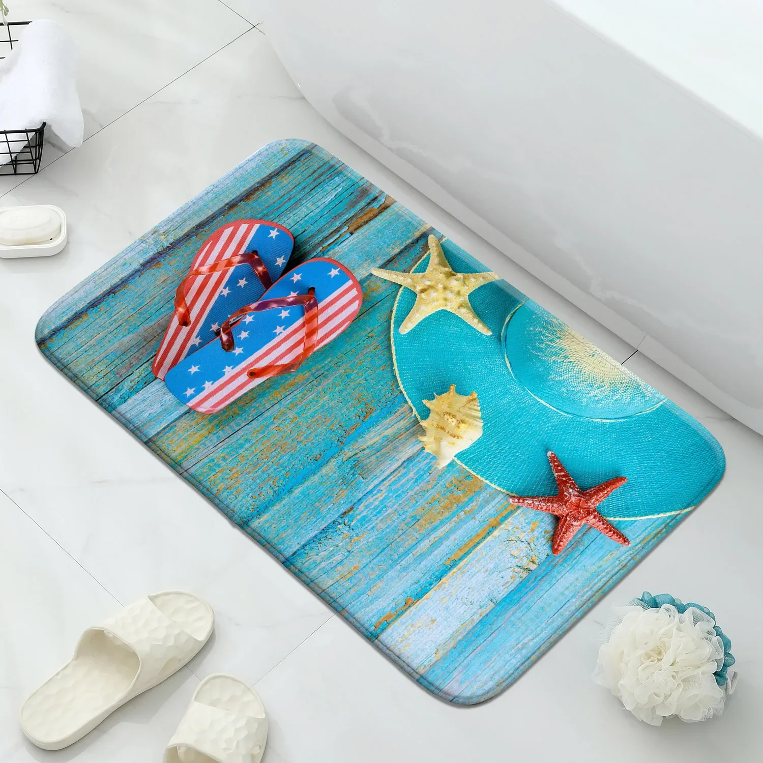 1 piece of wave beach shell conch-themed door mat, easy to clean, stain resistant flannel floor mat, suitable for bathroom, livi
