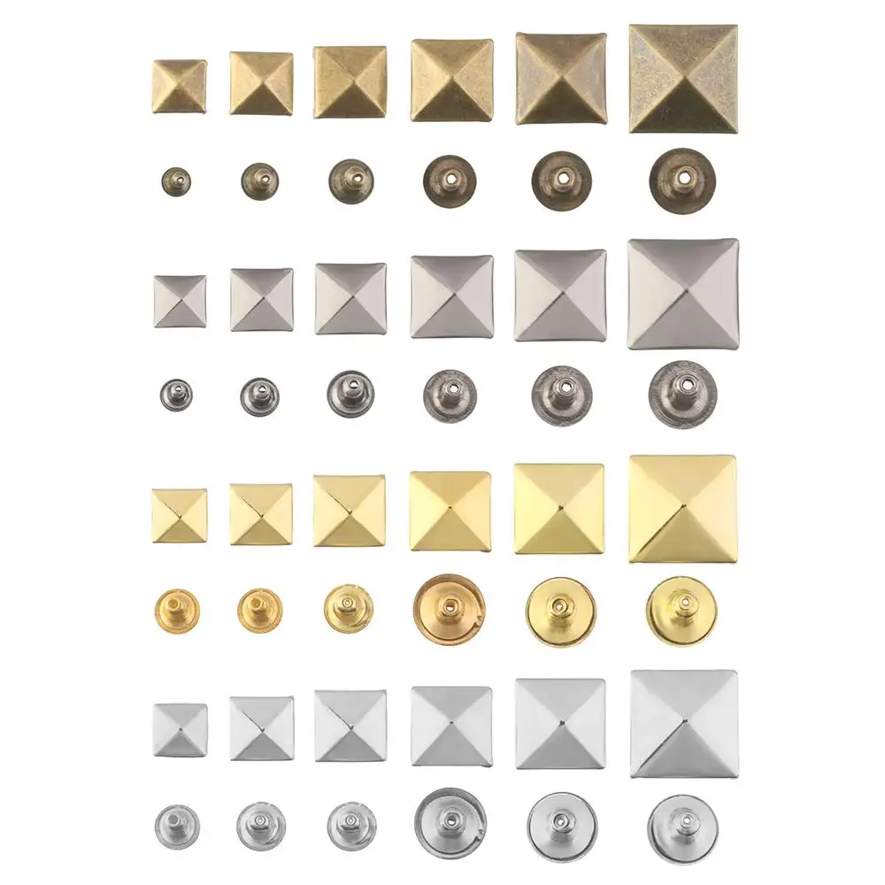 50Sets DIY Crafts Pyramid Shape Garment Aceessories Cloth Button Metal Spikes Fix Studs Square Rivets