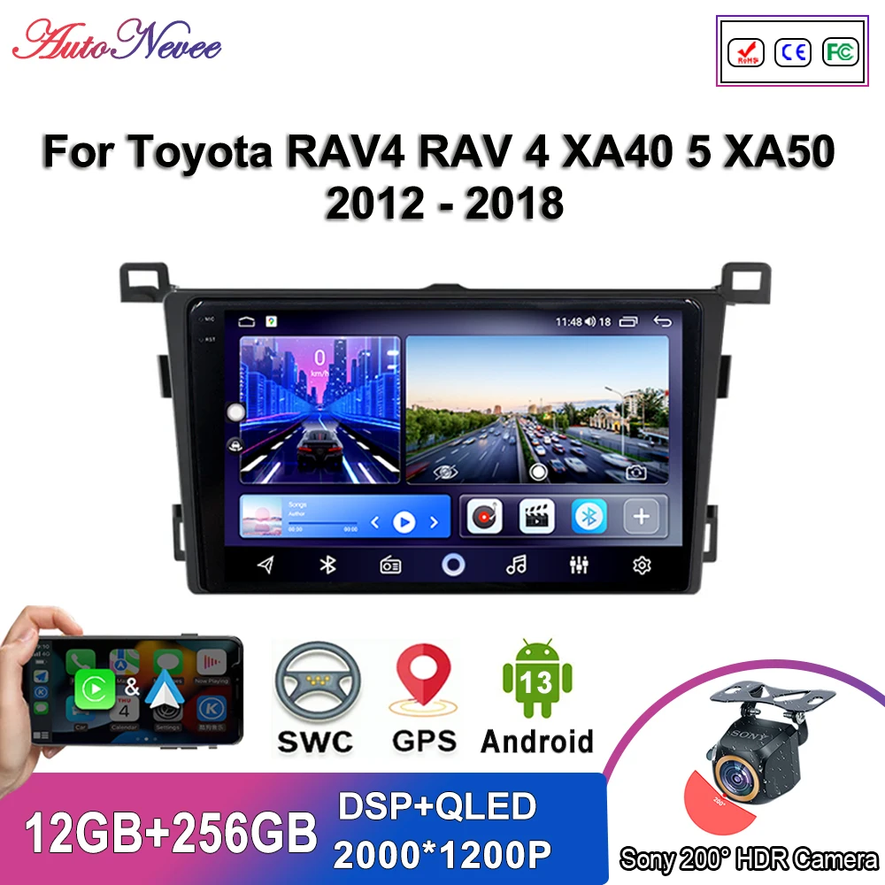 

Мультимедийный проигрыватель на Android 13 для Toyota RAV4 RAV 4 XA40 5 XA50 2012-2018, автомобильный стерео проигрыватель с GPS-навигацией, радио, экран 2Din