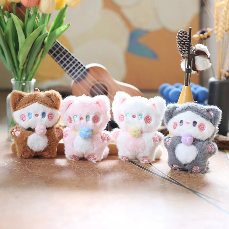 Cute Kitten Plush Toy Cartoon Soft Stuffed Cat Doll Keychain Backpack Pendant Couple Decor Car Key Holder For Best Friend Gift