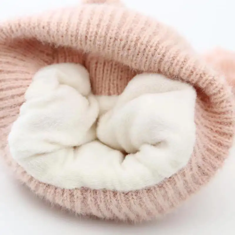 Cute Bear Beanie Cap for Baby Boy Girl Cartoon Pompom Warm Knitted Hat Neck Cover Autumn Winter Toddler Ear Protection Caps