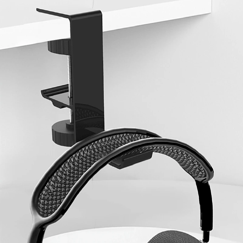Universal Under Desk Headphone Stand Aluminum Bookshelf Clamp Headset Hanger Stable Headphone Displaying&Organizing Rack