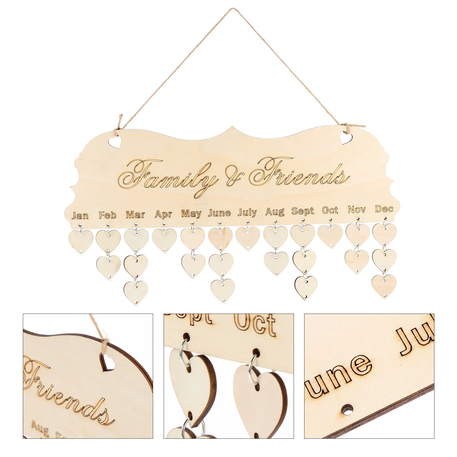 

Wooden Calendar DIY Reminder Plaque Hanging Board for Family Birthdays Anniversary Wall Decoration Hanging DIY Calendar