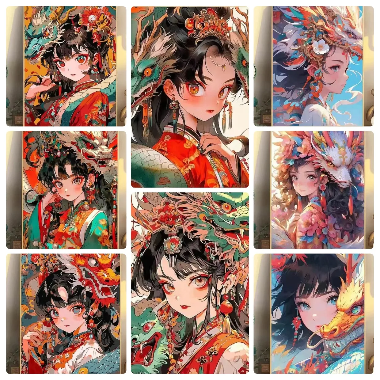 Jigsaw Puzzle 500/1000/1200/2000PCS Guochao Dragon Maiden Red Gold Folk Art DIY Set No Frame Living Room Dec Christmas Gift