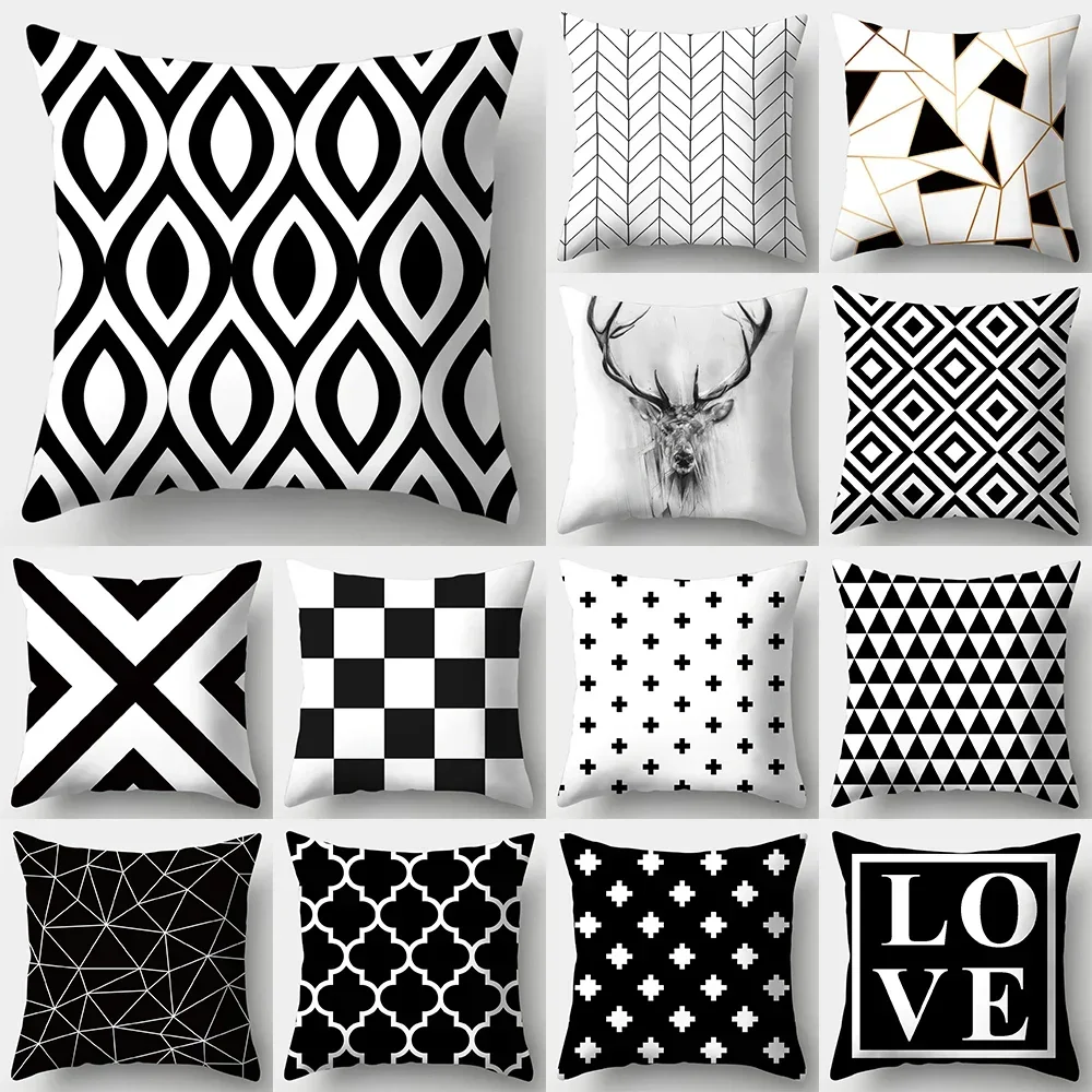 Simple black and white series printed pattern cushion cover for home living room sofa decoration pillowcase 45X45cm