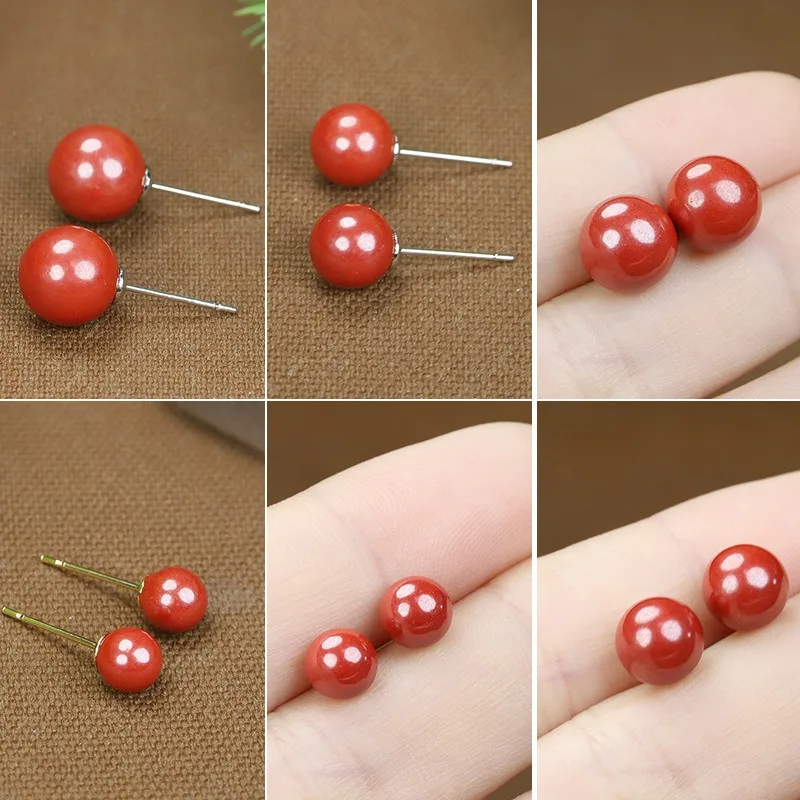 

New Cinnabar Stud Earrings, Classic Simple and Compact Versatile Earrings.