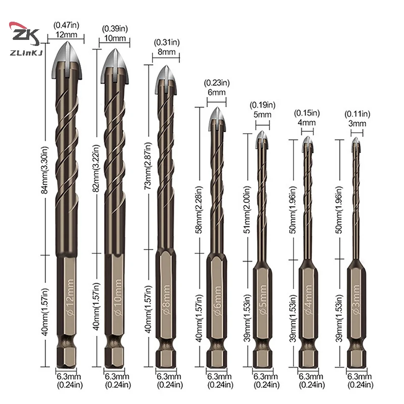 

1pcs 3-12mm Cross Hex Tile Drill Bits Set For Glass Ceramic Concrete Hole Opener Brick Hard Alloy Triangle Bit