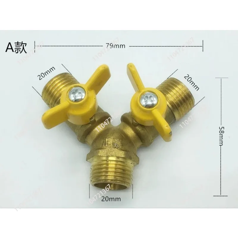 G1/2 Brass 2 Way Double Tap Hose Adapter Dual Faucet Connector Garden Irrigation Accessories
