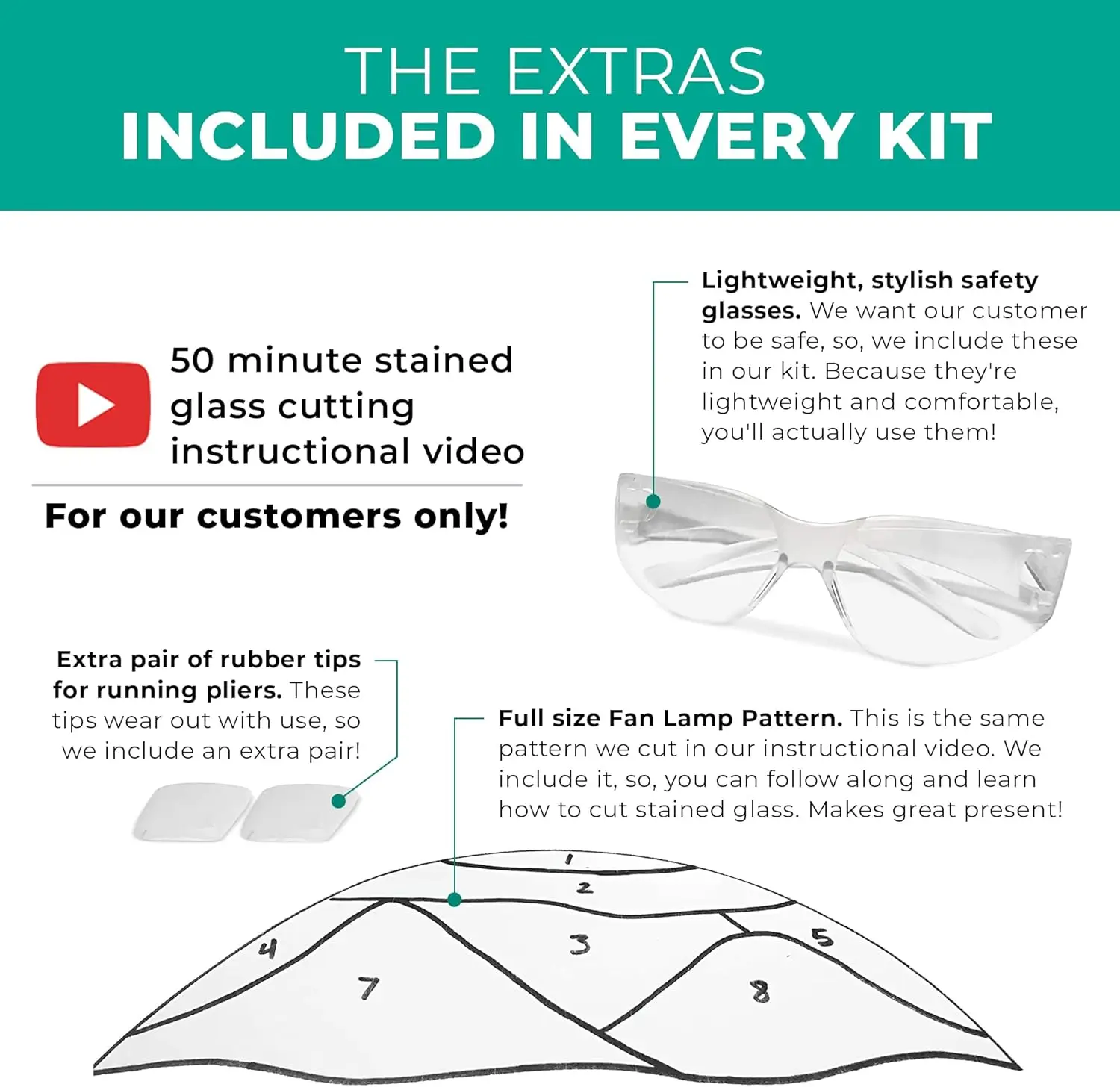 Professional Eight PC Stained Glass Tool Kit with Instructional Video, Oil Fillable Pistol and Pencil Grip Cutter, 1” Running Pl