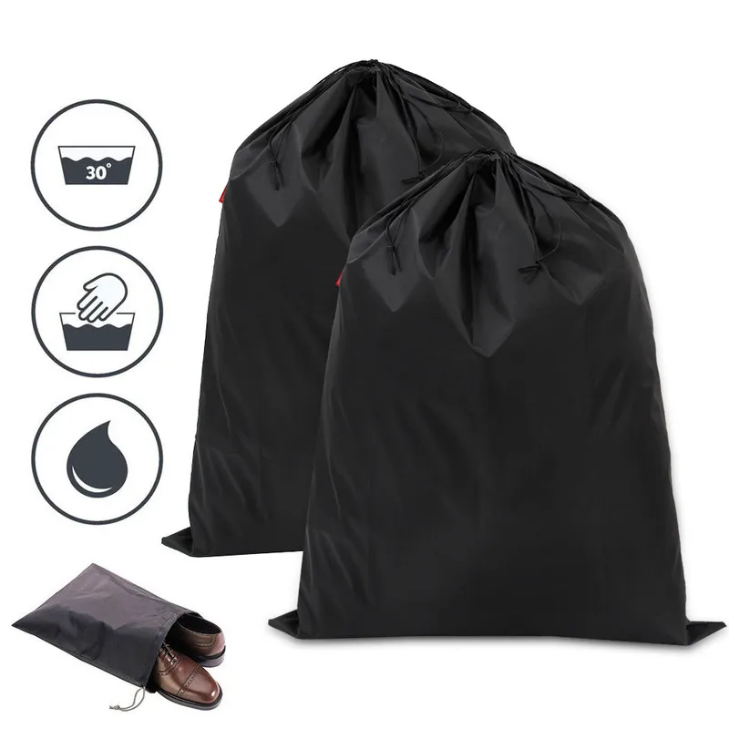 Black Foldable Storage Bags Waterproof Nylon Large Laundry Bag Machine Washable Sturdy Material Drawstring Closure  94x120cm